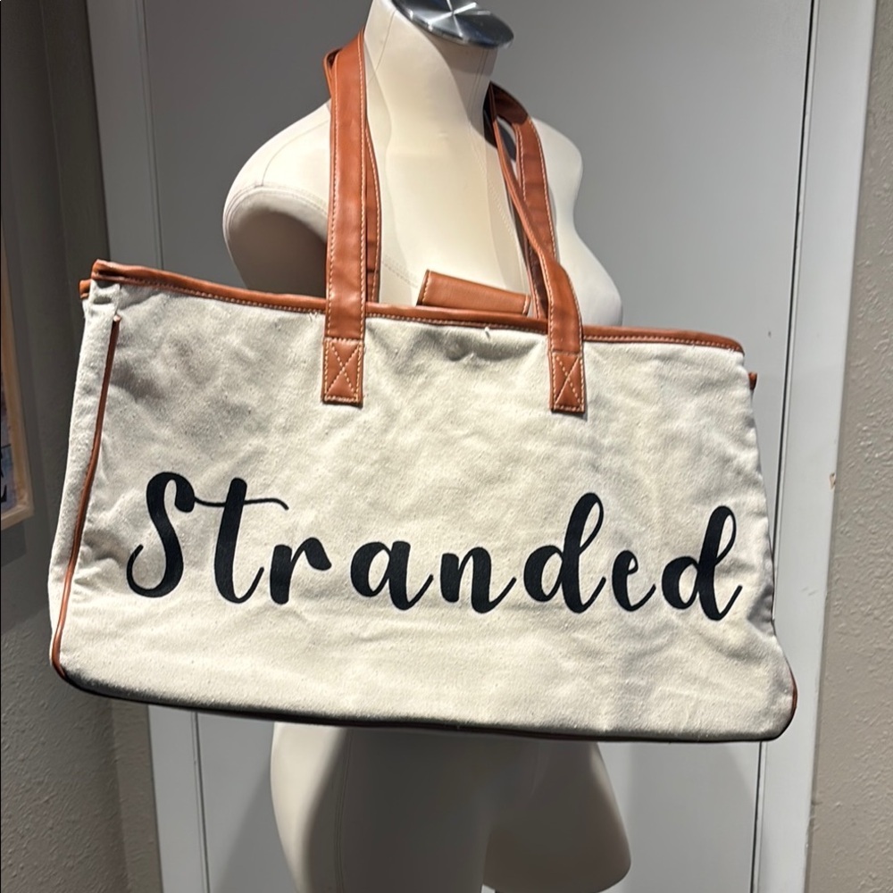 Stranded Cream and Tan Canvas Tote